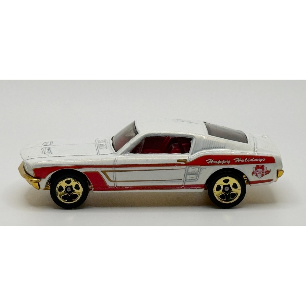 Hot Wheels Ford Mustang White with Red Stripe Happy Holidays Made in Malaysia‎